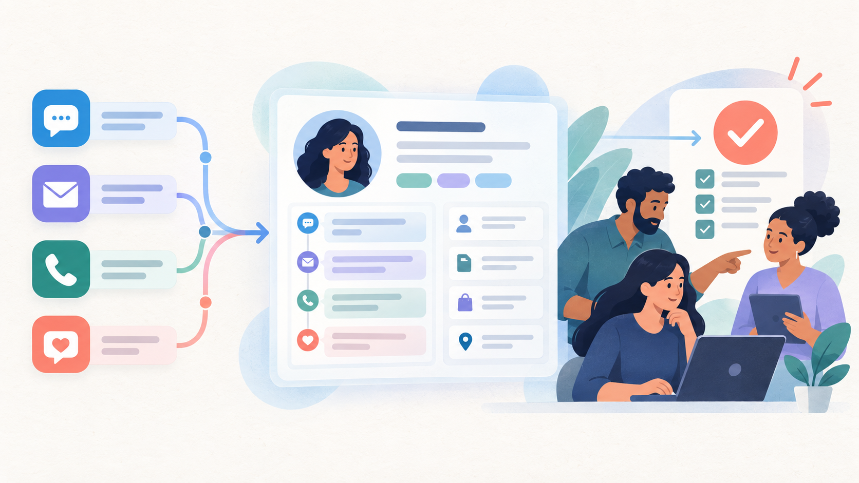 Diagrama amplo de uma operação omnichannel com canais, contexto e equipe